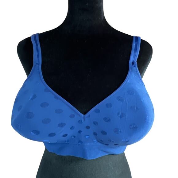 Hanes Wire Free  Padded Tee Shirt Bra Adjustable Plus Size 3XL Blue Polka Dot - Picture 2 of 10